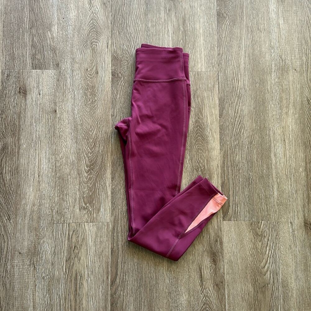 Peloton Move Mission Rib Insert Leggings Maroon & Peach Size XS Athletic Gym